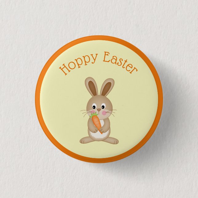 Hoppy Easter Rabbit with Carrot 1 Inch Round Button (Front)