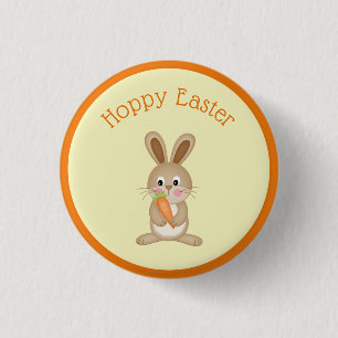 Hoppy Easter Rabbit with Carrot 1 Inch Round Button