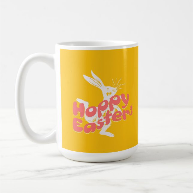 Hoppy Easter Retro Pink Orange Coffee Mug (Left)