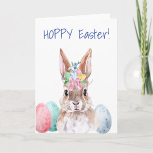 Hoppy Easter Watercolor Bunny Rabbit Card