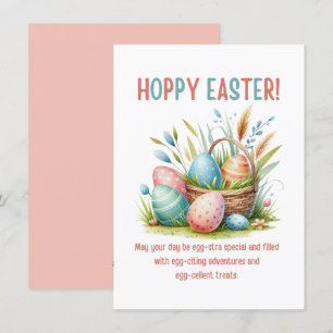 hoppy easter watercolor eggs in basket funny holiday card