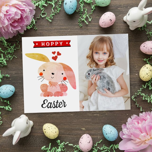 "Hoppy Easter" Whimsy Bunny Happy Easter Photo Card (Creator Uploaded)