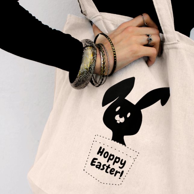 Hoppy Easter Wish With Black Bunny Playful Tote Bag (Creator Uploaded)
