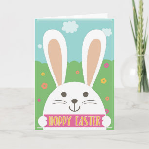 "hoppy Easter" with white bunny greeting card