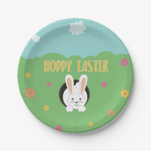Hoppy Easter word pun white bunny Paper Plate