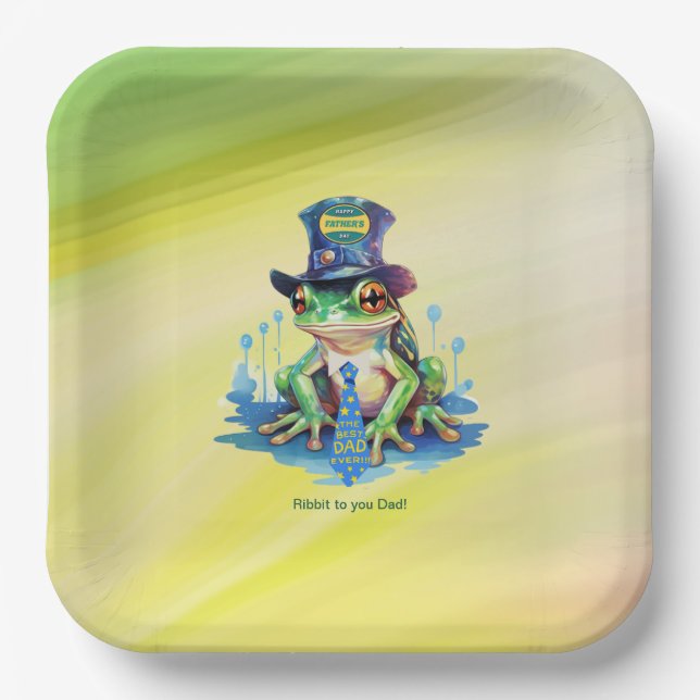 "Hoppy" Father's Day Frog Top Hat and Tie Design Paper Plate (Front)