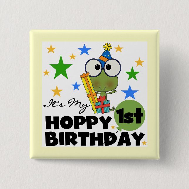 Hoppy Frog 1st Birthday T shirts and Gifts 2 Inch Square Button (Front)