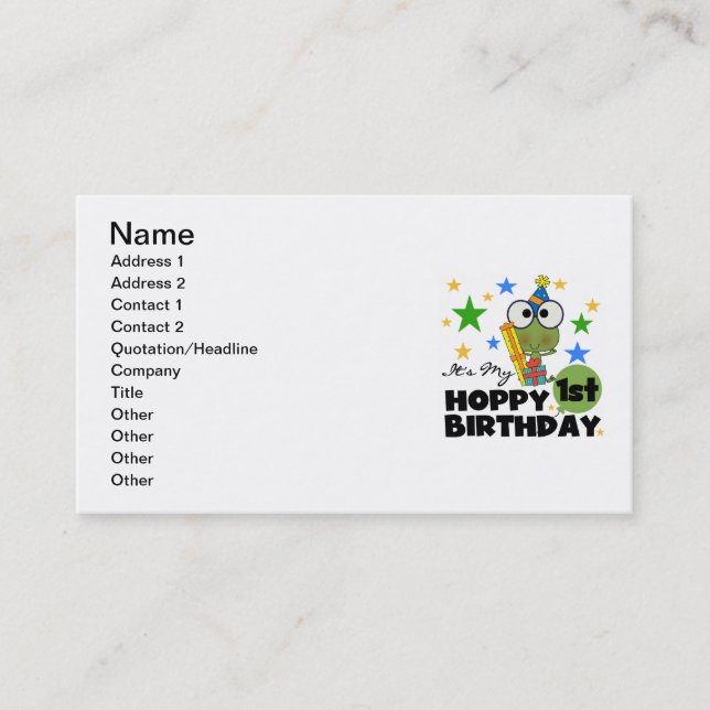 Hoppy Frog 1st Birthday T shirts and Gifts Business Card (Front)