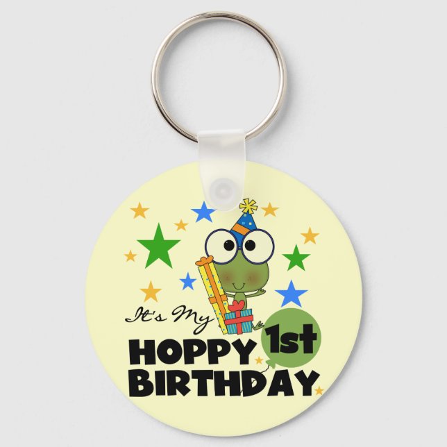 Hoppy Frog 1st Birthday T shirts and Gifts Keychain (Front)