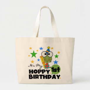 Hoppy Frog 1st Birthday T shirts and Gifts Large Tote Bag