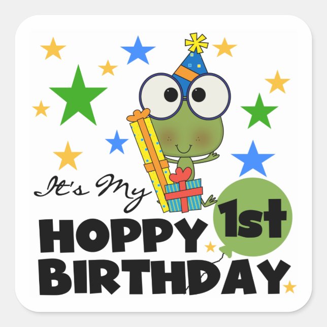 Hoppy Frog 1st Birthday T shirts and Gifts Square Sticker (Front)