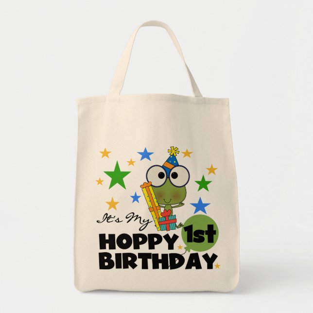 Hoppy Frog 1st Birthday T shirts and Gifts Tote Bag (Front)