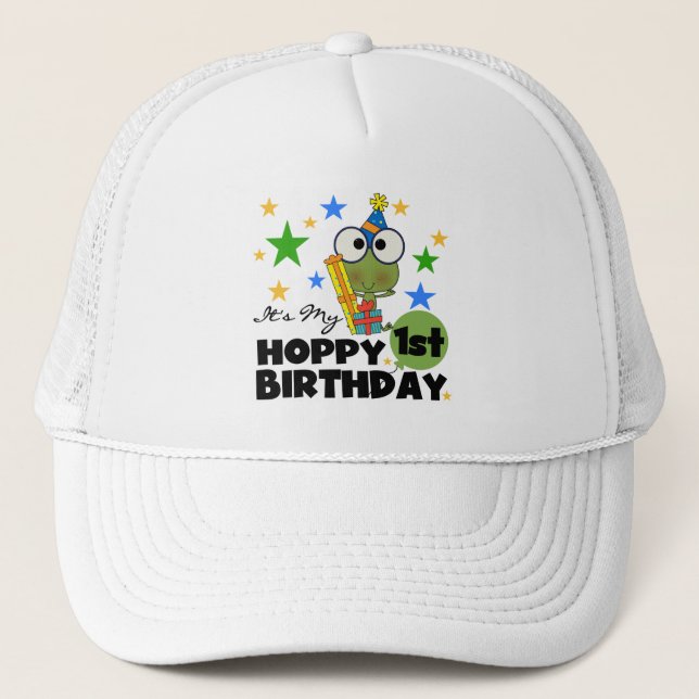 Hoppy Frog 1st Birthday T shirts and Gifts Trucker Hat (Front)