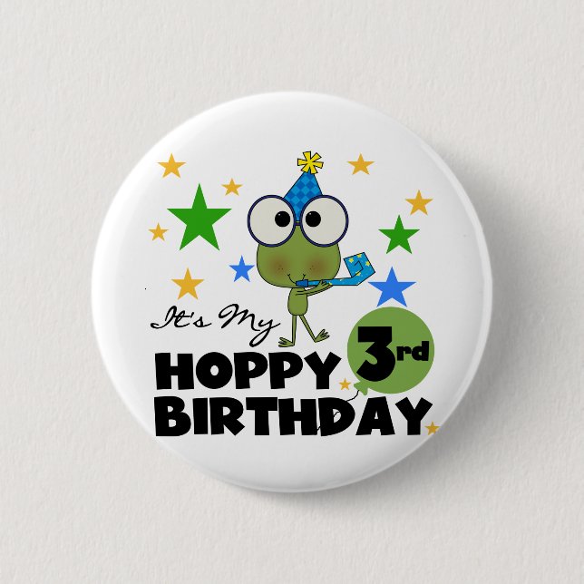 Hoppy Frog 3rd Birthday Tshirts and Gifts 2 Inch Round Button (Front)