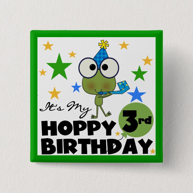 Hoppy Frog 3rd Birthday Tshirts and Gifts 2 Inch Square Button (Front)