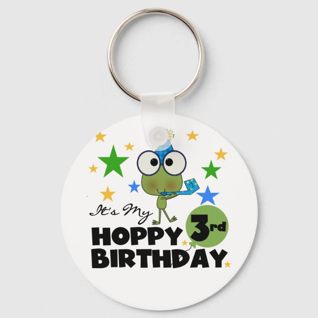 Hoppy Frog 3rd Birthday Tshirts and Gifts Keychain (Front)