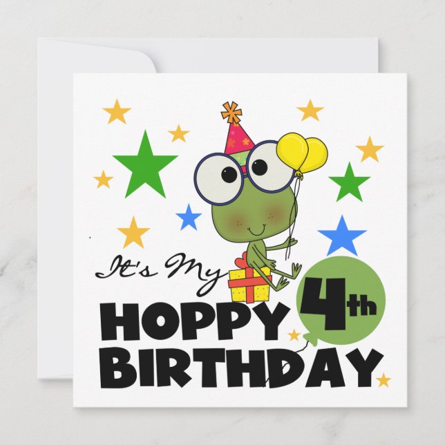 Hoppy Frog 4th Birthday T-shirts and Gifts Card (Front)