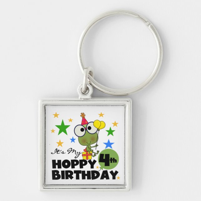 Hoppy Frog 4th Birthday T-shirts and Gifts Keychain (Front)