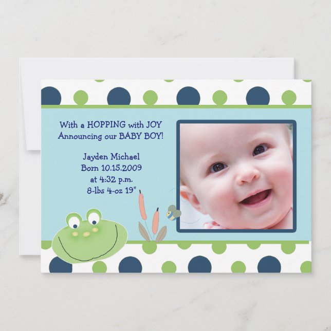 HOPPY FROG Baby Photo birth Announcement (Front)