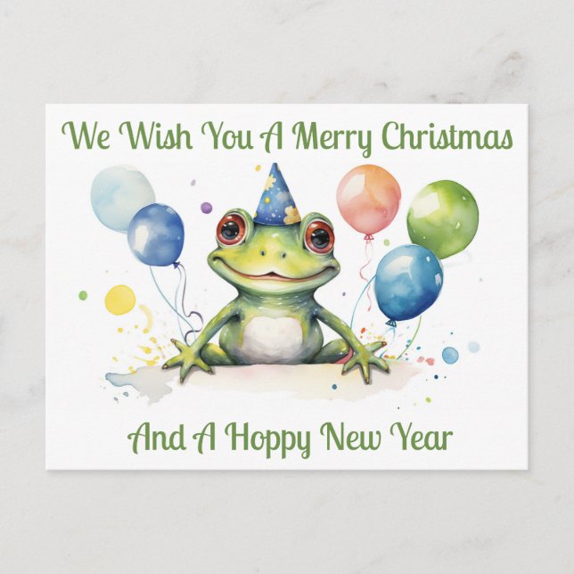 Hoppy frog New Year Wishes Postcard (Front)