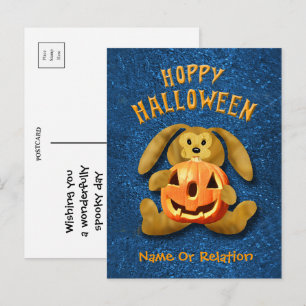 Hoppy Halloween Bunny with Jack-o-Lantern Postcard