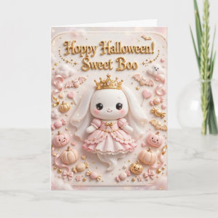 Hoppy Halloween Sweet Boo Cute Bunny Princess Gree Card