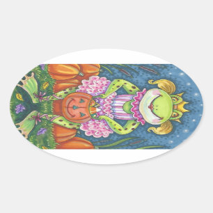 HOPPY HALLOWEWEEN FROG STICKERS SHEET Oval