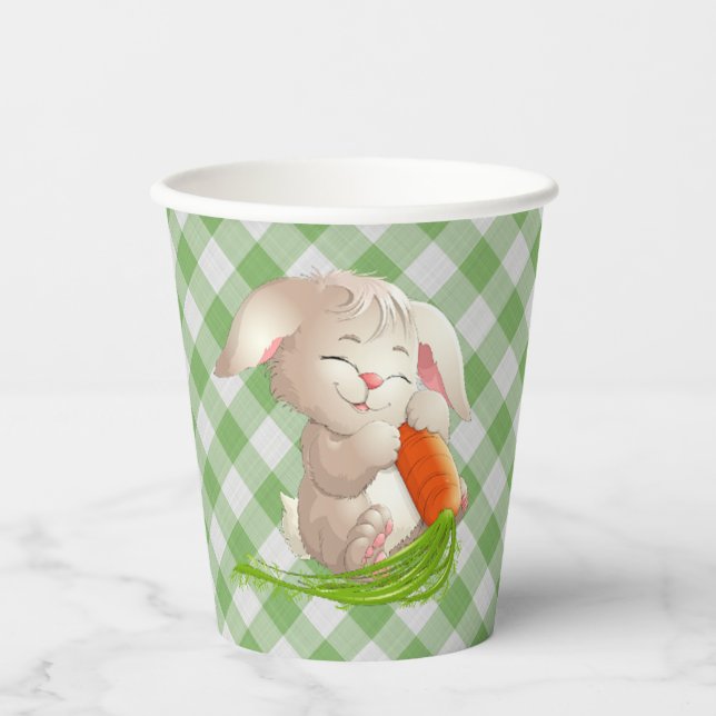 Hoppy Happy Easter Bunny Green Gingham Pattern Pap Paper Cups (Front)