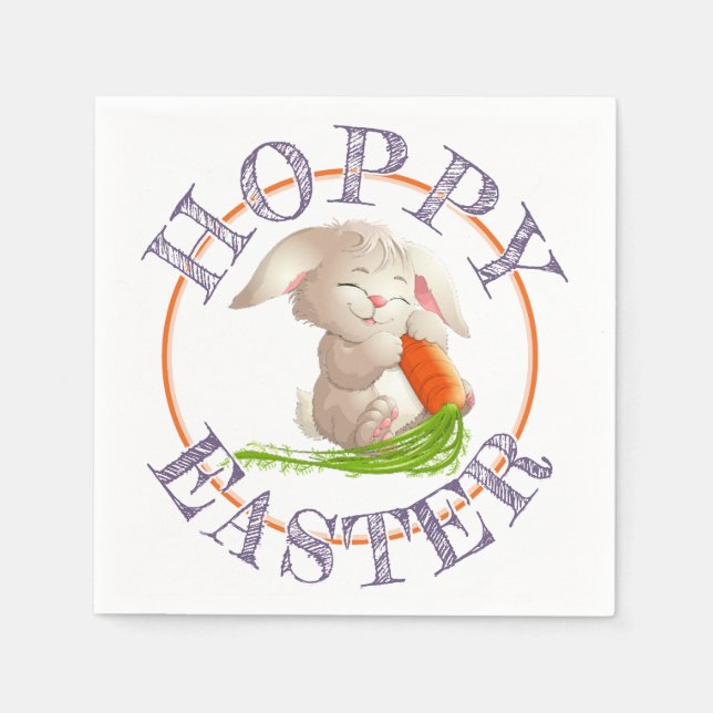 Hoppy Happy Easter Bunny Motif Napkin (Front)