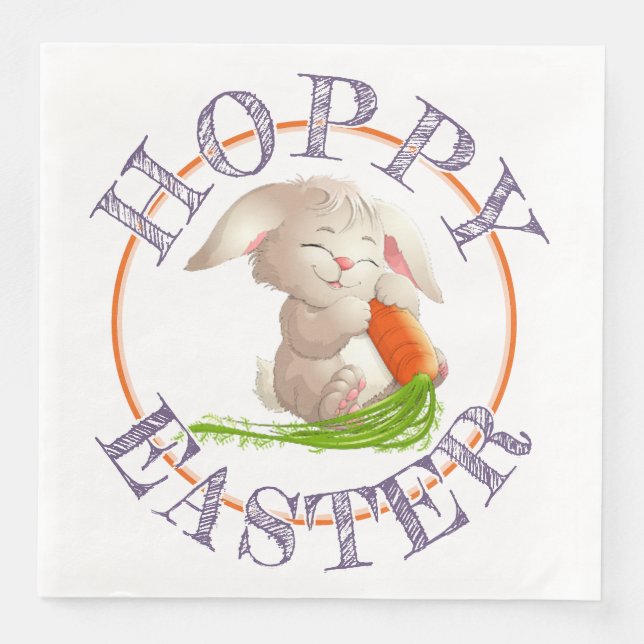 Hoppy Happy Easter Bunny Motif Napkin (Front)