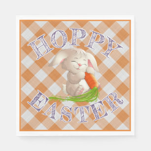Hoppy Happy Easter Bunny Orange Gingham Pattern Napkin
