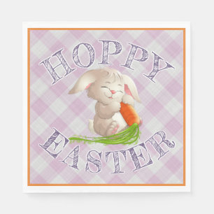 Hoppy Happy Easter Bunny Pink Gingham Pattern Napkin
