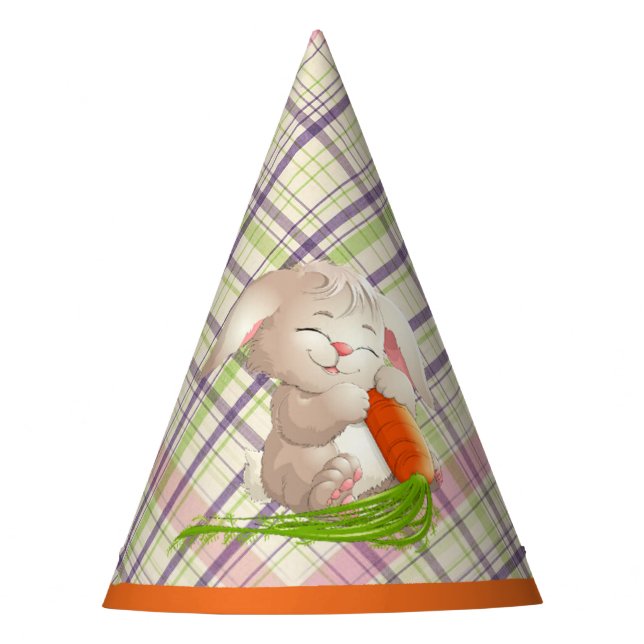 Hoppy Happy Easter Bunny Stripes And Plaid Pattern Party Hat (Front)