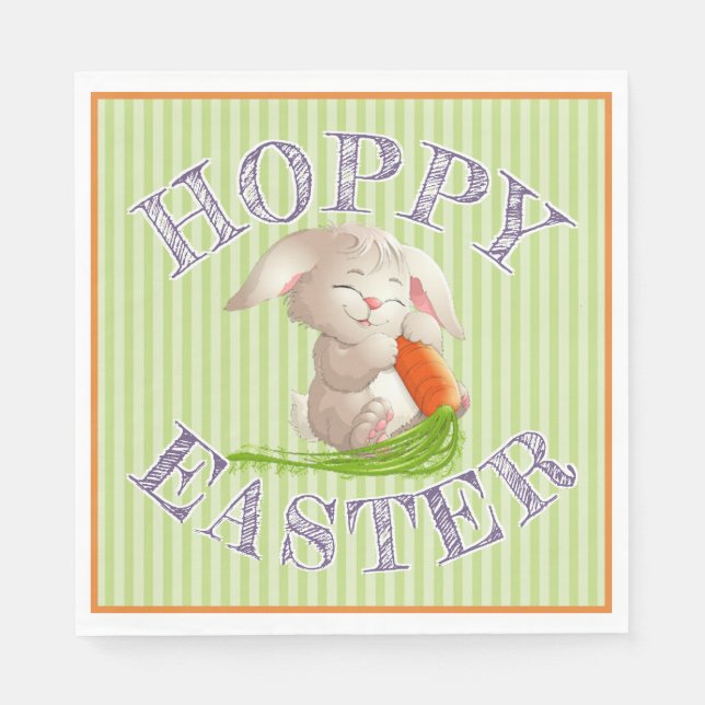 Hoppy Happy Easter Bunny Stripes Pattern Napkin (Front)