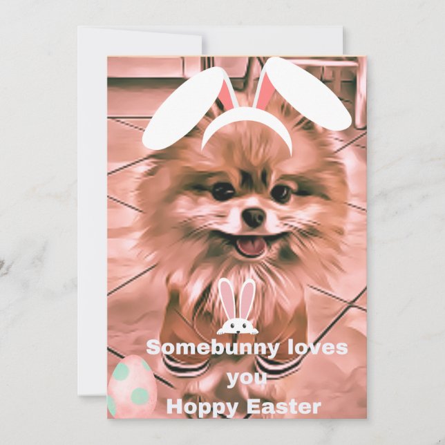 Hoppy Happy Pâques Carte de vacances Pomeranian (Devant)