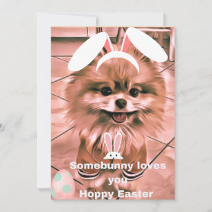Hoppy Happy Pâques Carte de vacances Pomeranian