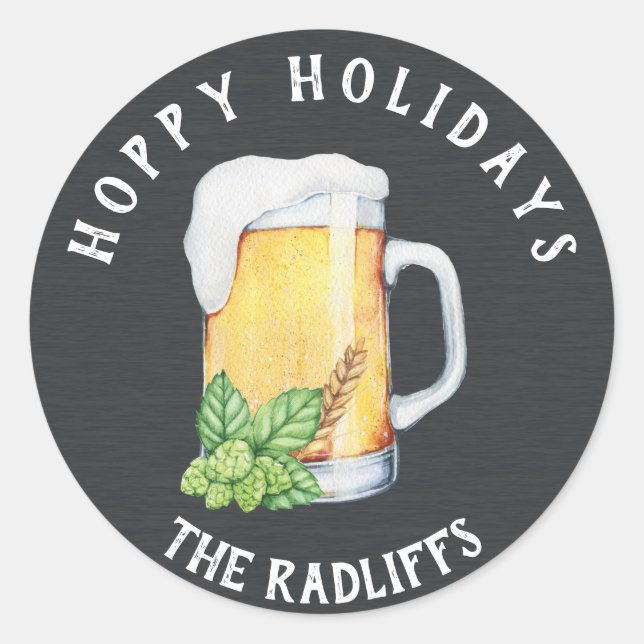 Hoppy Holidays Beer Mug Personalized Sticker (Front)
