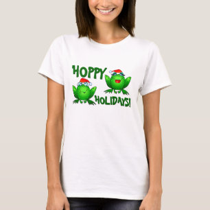 Hoppy Holidays Cartoon Frogs Shirt Green Text