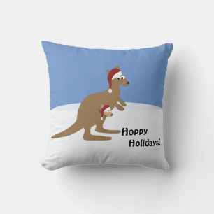 Hoppy Holidays Christmas Kangaroo and Joey Throw Pillow