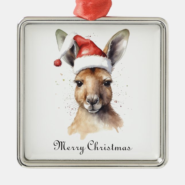 Hoppy Holidays, Christmas Kangaroo custom Metal Ornament (Front)