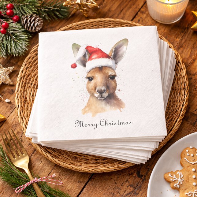 Hoppy Holidays, Christmas Kangaroo custom Napkin (Creator Uploaded)