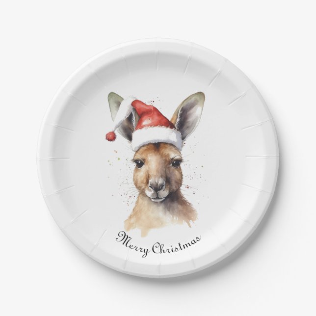 Hoppy Holidays, Christmas Kangaroo custom Paper Plate (Front)