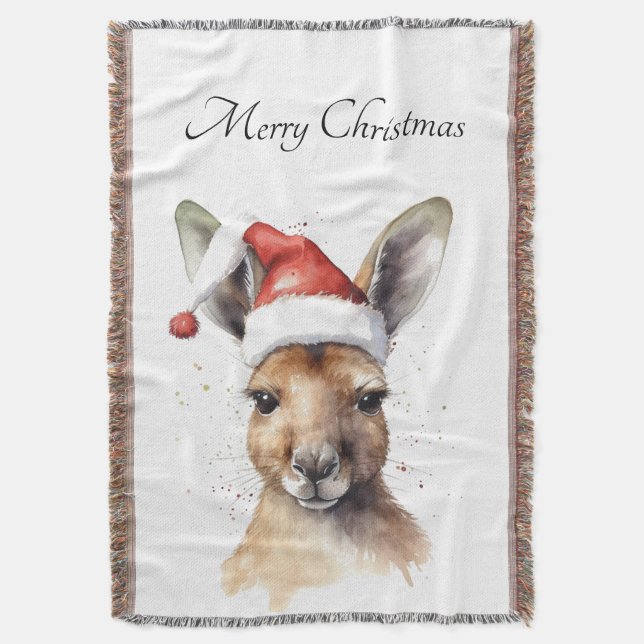 Hoppy Holidays, Christmas Kangaroo custom Throw Blanket (Front Vertical)