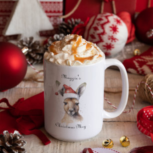Hoppy Holidays, Christmas Kangaroo custom Two-Tone Coffee Mug