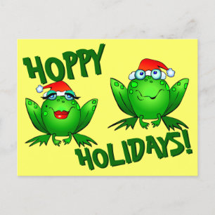 Hoppy Holidays Cute Cartoon Christmas Frogs Postcard