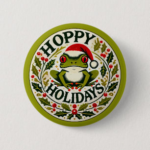 Hoppy Holidays Frog Christmas                      2 Inch Round Button