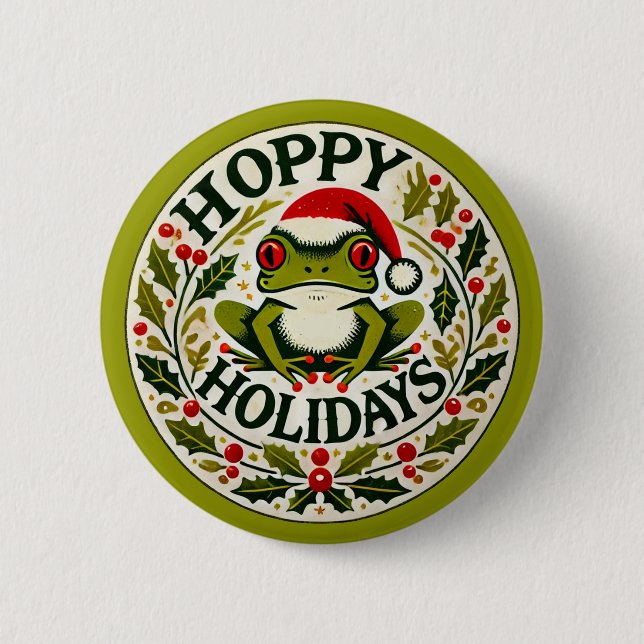 Hoppy Holidays Frog Christmas                      2 Inch Round Button (Front)