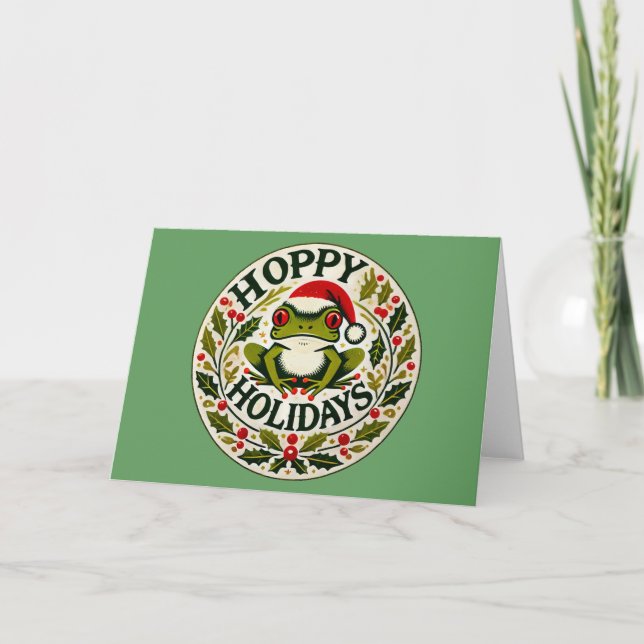 Hoppy Holidays Frog Christmas                      Card (Front)