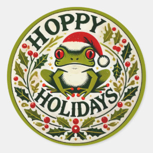 Hoppy Holidays Frog Christmas                      Classic Round Sticker