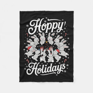Hoppy Holidays Rabbit Lover Christmas Bunny Family Fleece Blanket